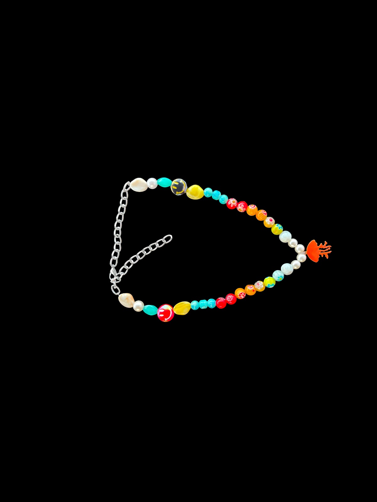 Collana MALOCCHIO, pezzo unico d'archivio A-06, perline artigianali su fondo nero